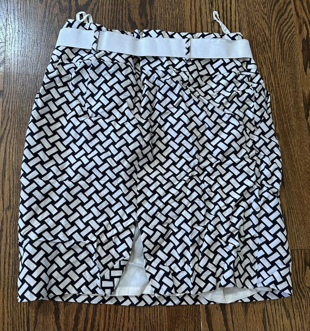ANTONIO MELANI Linen/Silk Blend Black White Pencil Skirt Pockets Sz 6 Lined EUC - Picture 7 of 8